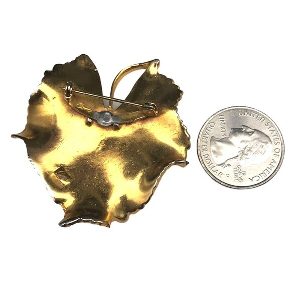 Vintage Coro Lily Pad Brooch, Brushed Gold Tone Botanical Pin Studded - Picture 3 of 4